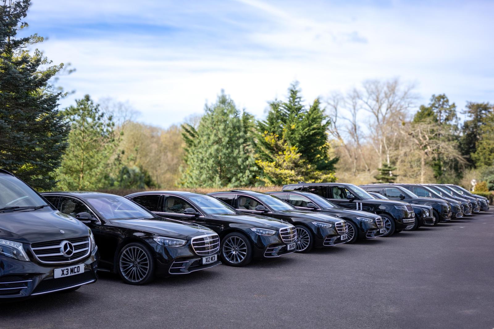 MCO Prestige chauffeur fleet lined up in London